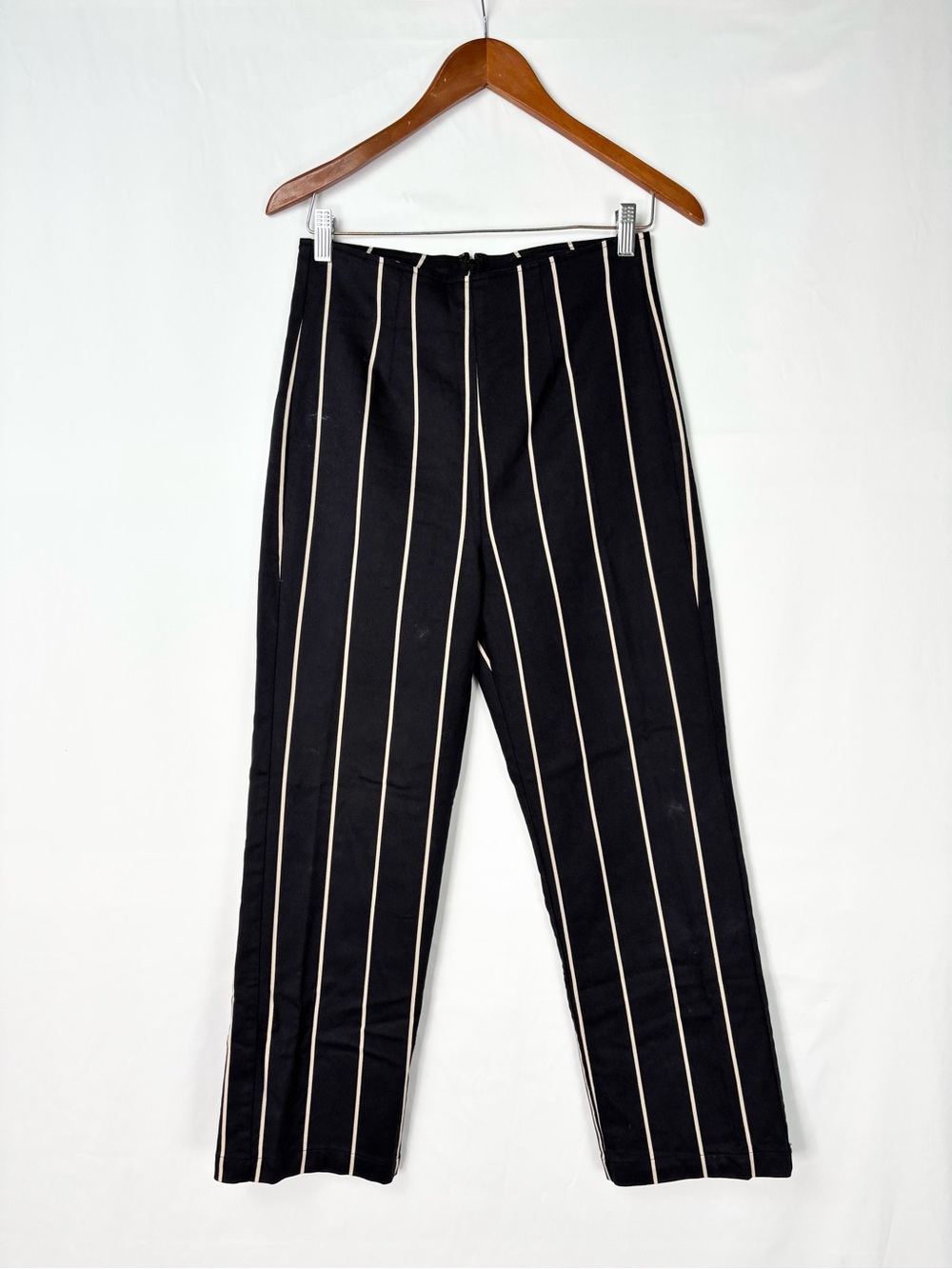 Reformation Marlon Pant Pinstripe Straight Size 8 Black Cream High‎ Waist